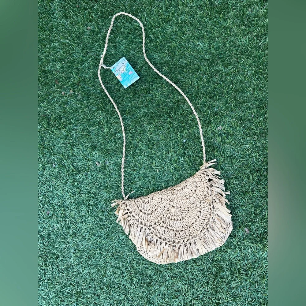 BNWT Dutch Handmade Crocheted Straw Crossbody Bag Purse - Picture 11 of 12